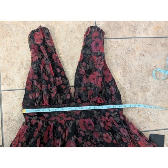 Lulus Garden Of Passion Organza Maxi Dress Black Red Floral Size L Wimsigoth - Picture 10 of 11